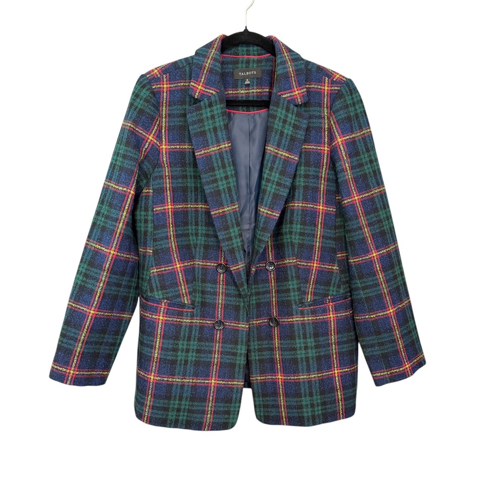 Talbots Relaxed Boucle Plaid Blazer Jacket 12 Tartan Wool Blend Preppy Heritage